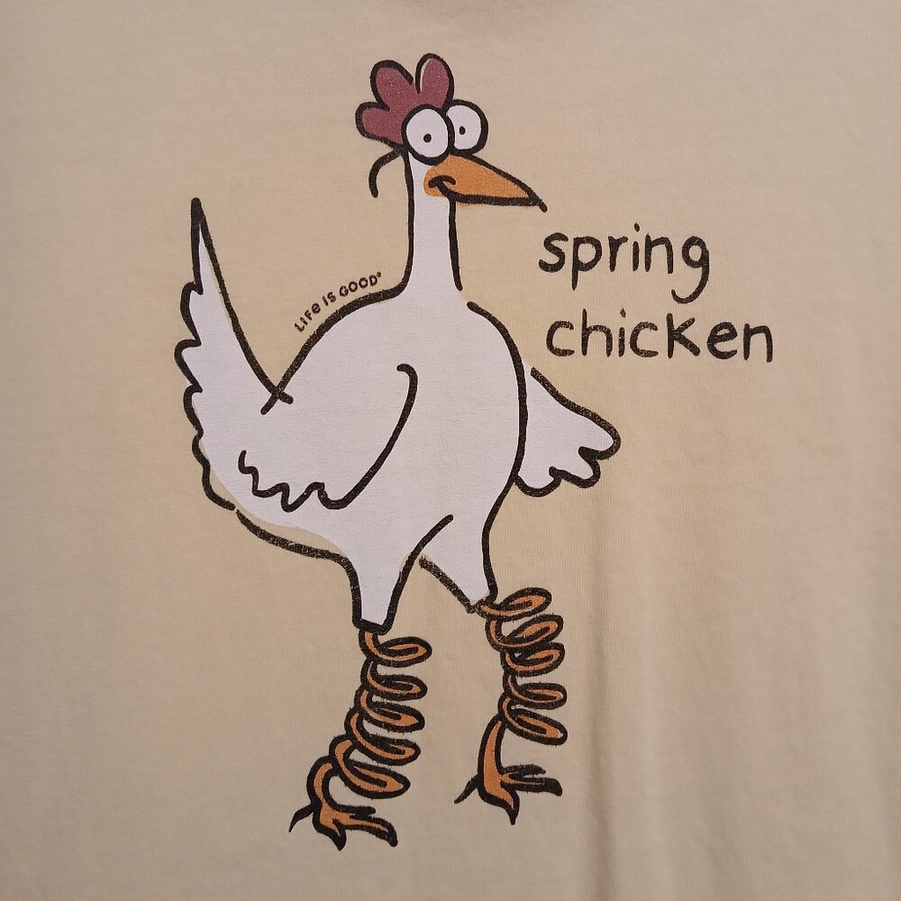 Life Is Good Men's Spring Chicken Legs Short Sleeve Tee - MEDIUM (Women's LARGE)
